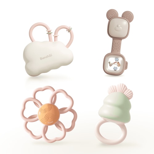 Banshili 4-Piece Silicone Baby Teething Toys Set – BPA-Free, Sensory Teethers with Rattle & Textures – Gift for Infants 0-12 Months