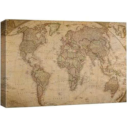 wall26 Canvas Print Wall Art Vintage Antique Globe World Map Educational & School History Modern Art Map of The World Decorative Multicolor Minimalism for Bedroom - 16"x24"