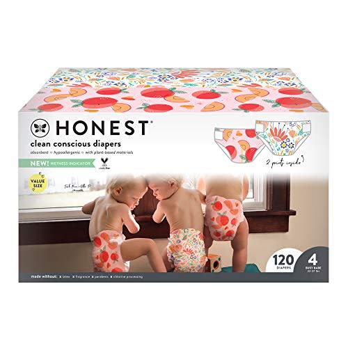 HONEST Super Club Box, Clean Conscious Diapers, Just Peachy + Flower Power, Size 4, 120 Count (Packaging + Print May Vary) (H01SCB0063S4R)