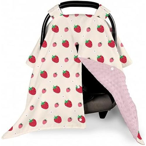 Strawberry Baby Car Seat Cover, Carseat Covers for Baby Girls, Soft Nursing Covers for Mom Canopy Shower Gift