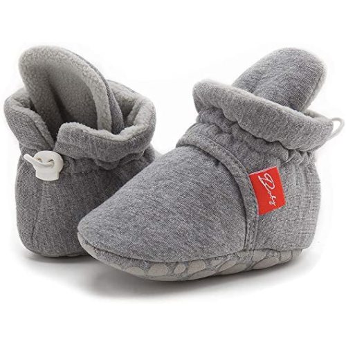 Sawimlgy Newborn Infant Baby Girl Boy Cotton Booties Stay On Sock Slippers Soft Bedroom Shoes Non-Skid Ankle Boots With Grippers Toddler Crib Warm Shoe First Walker Birthday Shower