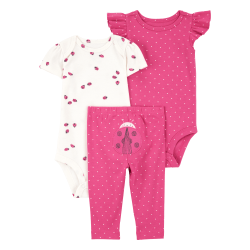 Baby Girl 3-Piece Ladybug Bodysuits & Pant Set - Pink | Carter's
