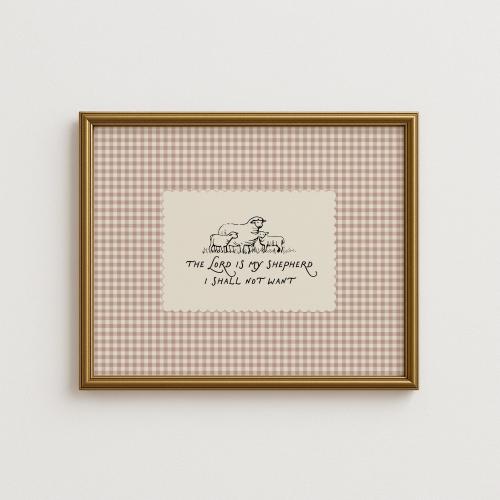 Psalm 23 Nursery Print | Gingham Bible Verse | Scripture Wall Art | The Lord is My Shepherd Print |Christian Girl Nursery Poster