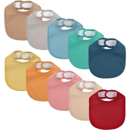 10 Pack Cotton Snap Bibs for Baby Boy Girl, Super Soft Drool Bibs for Teething and Feeding