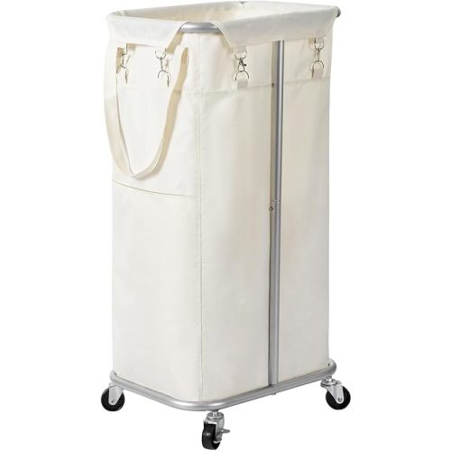 WOWLIVE 100L Rolling Laundry Hamper with Wheels Large Basket Organizer Laundry Cart with Steel Frame and Removable Bag Foldable Tall Dirty Clothes Hamper Dorm Room Storage for Bedroom (Light Beige)