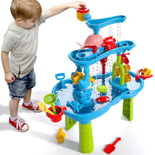 Dinosaur Planet Kids Sand Water Table for Toddlers, 3-Tier Sand and Water Play Table Toys for Toddlers Kids, Activity Sensory Tables Outside Beach Toys for Toddler Boys Girls Age 1-3 3-5Gift
