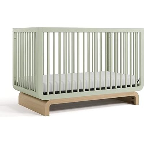 STORKCRAFT Santorini Convertible Crib with Toddler Guardrail (Sage & Driftwood) – GREENGUARD Gold Certified, Toddler Bed Conversion Kit Included, 100% Solid Wood, Fits Standard Crib Mattress