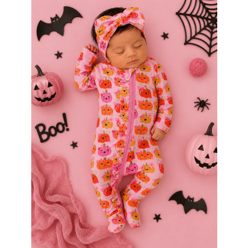 2-Way Zip Ruffle Footie, Pumpkin Girlies – SpearmintLOVE