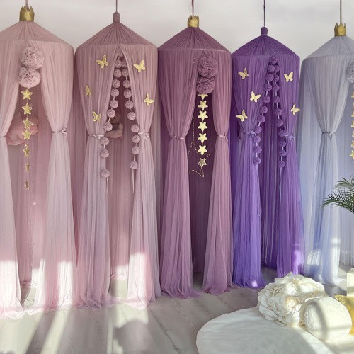 Purple Tulle Kids Bed Canopy: Princess Tent Reading Nook