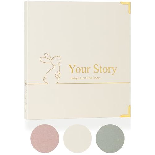 Baby Book Keepsake Boy or Girl Timeless Baby Memory Book First 5 Years for Baby Shower Gender Neutral Baby Scrapbook New Mom Gift Baby Journal from Birth to Age 5 Milestone Book Beige