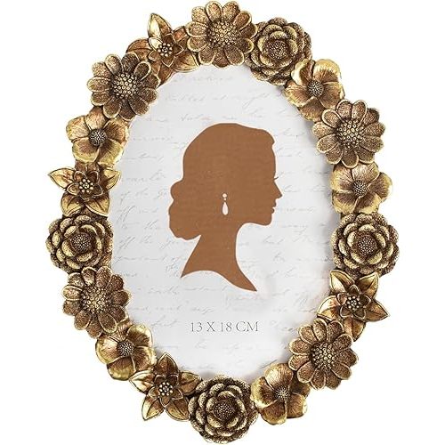 AELS 5x7 Inch Vintage Picture Frame, Elegant Antique Oval Photo Frames with Glass Front, Photo Display, Tabletop Wall Hanging, Gift Ideas, Gold Flower