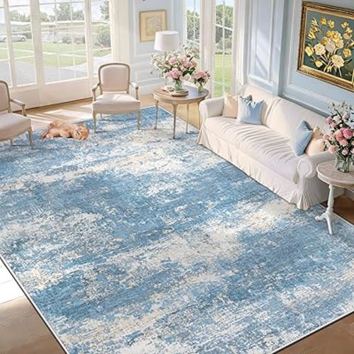 6x9 Area Rugs for Living Room: Washable Modern Abstract Blue Rug Large Non Slip Soft Rugs Low Pile Indoor Carpet for Bedroom, Dining Room, Nursery, Office (Blue, 6'x9')