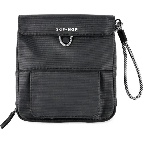 Skip Hop Travel Baby Changing Pad with Easy-Clean Surface, Wipes Pocket, Diaper Storage, Disposable Bag Dispenser and Magnetic Wipes Pocket, Clean Slate, Black