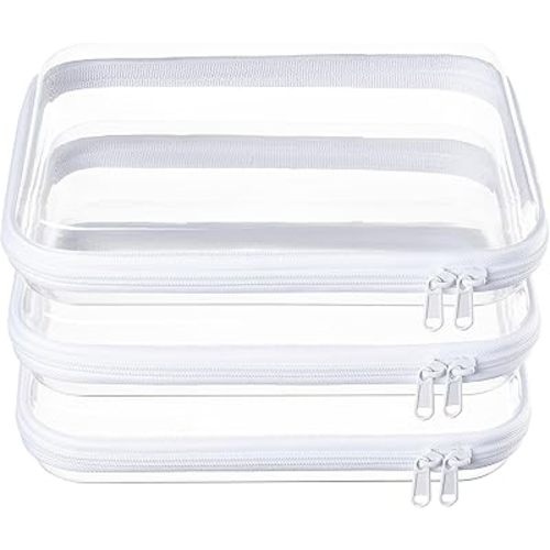 3-Pack Medium Clear Hard Shell Zipper Pouches, Clear Zipper Bags, Hard Case Pouches for Purse & Diaper Bag Organizer,and Travel Essentials（3M）