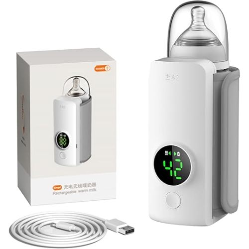 Portable Bottle Warmer,Travel-Friendly,Fast-Heating,Cordless & Rechargable,Baby Bottle Warmer,Comfortable Feeding Bottle Warmer on The Go,Precise Temperature