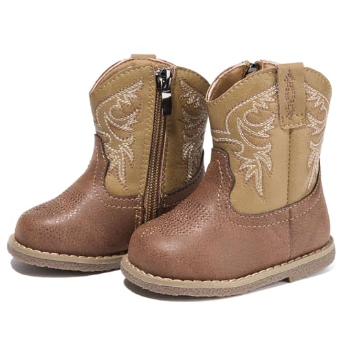 Newsonet Toddler Baby Cowboy Cowgirl Boots Infant Western Shoes All Season | Roomy Round Toe, Mid Calf, Non-Slip, Classic Western Style for 6 9 12 18 24 Months Boys Girls Unisex