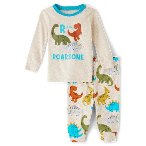 Baby And Toddler Boys Dino Snug Fit Cotton Pajamas - Tan