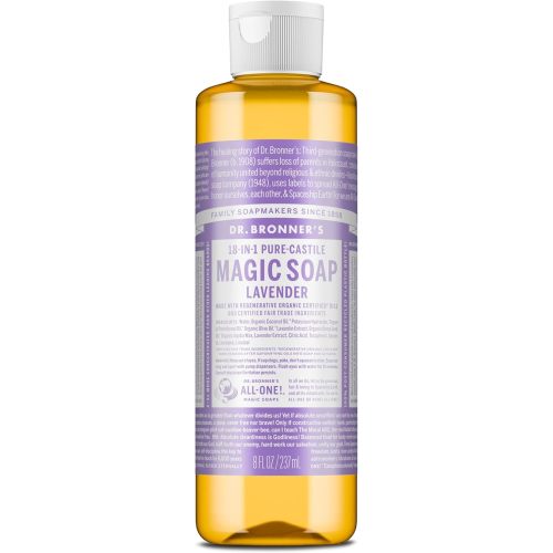 Dr. Bronner's Pure-Castile Magic Liquid Soap (Lavender, 8 Ounce) – Made with Regenerative Organic Certified Oils – For Face, Body Wash, Baby Soap & Sensitive Skin – Concentrated, Vegan, Non-GMO