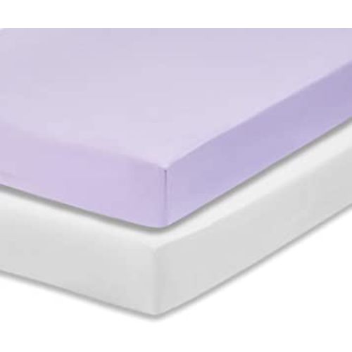 Everyday Kids 2-Pack Fitted Crib Sheets, 100% Soft Breathable Microfiber Baby Sheet, Fits Standard Size Crib Mattress 28in x 52in, White Nursery Sheet and Lavender Nursery Sheet
