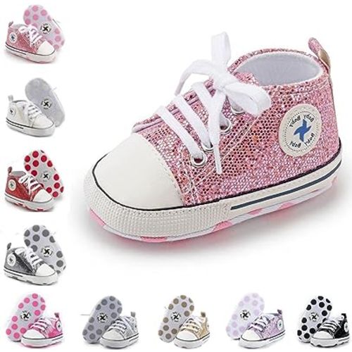 Newborn Baby Girls Boys Canvas Shoes Infant Soft Sole Slip On First Walkers Sneaker Toddler Flat Loafers High Top Crib Denim Unisex Moccasins Shoe