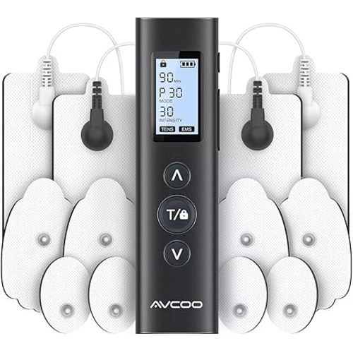 AVCOO 30 Modes TENS EMS Unit Muscle Stimulator for Pain Relief, 12 Pcs Pads | Compact Dual Channel EMS Muscle Stimulator for Back, Shoulder, Neck Pain Relief, Physical Therapy, 30 Intensity Levels