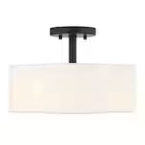 Hampton Bay Hedgegate 14-inch. 3-Light Matte Black Quatrefoil Semi-Flush Mount with Linen ... | The Home Depot Canada