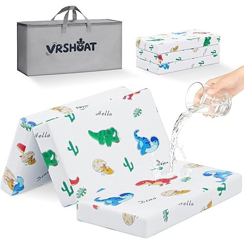 Trifold Pack and Play Mattress Portable Pack N Play Mattresses with Washable Cover Waterproof Travel Crib Mattress for Baby and Toddler Dinosaur Pattern - 38" x 26"