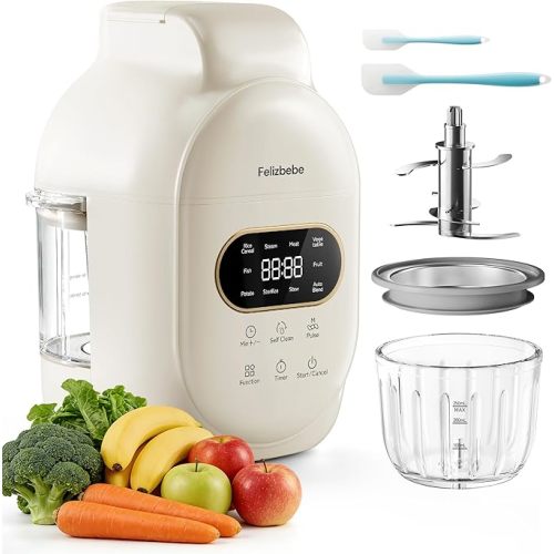 Glass Baby Food Maker Steamer and Blender,One Step Auto Baby Food Processor Puree Maker Grinder Mills,Glass Bowl with 316 Stainless Steel Blades,Auto Cooking,Self Clean,Timer,BPA-Free