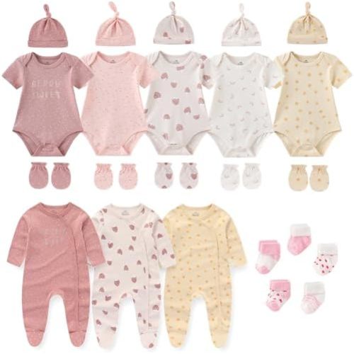 Ruliby New Born Clothes Cotton Baby Bodysuit and Romper Layette Gift Set