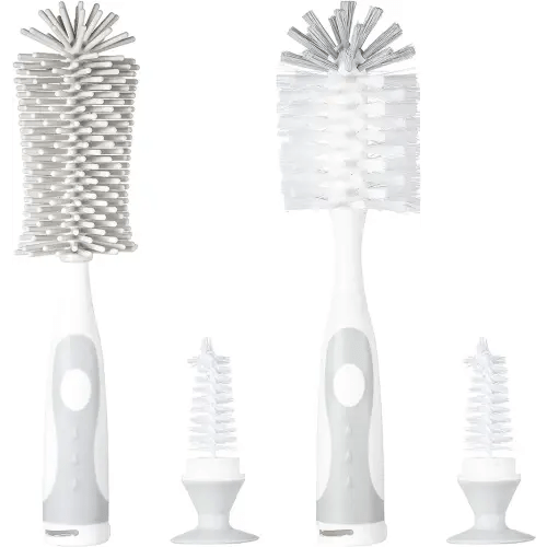 Chemimoso Multifunctional Cleaning Brush, Baby Bottle Brush, Water Bottle Brush Cleaner, Cup Brush, Rotate The Suction Cup to Obtain The Small Bristle Brushes Hidden in Handles, Set A, Grey
