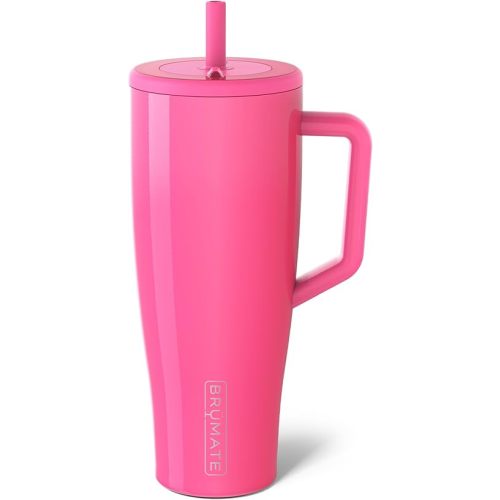 BrüMate Era 40 oz Tumbler with Handle and Straw | 100% Leakproof Insulated Tumbler with Lid and Straw | Made of Stainless Steel | Cup Holder Friendly Base | 40oz (Neon Pink)