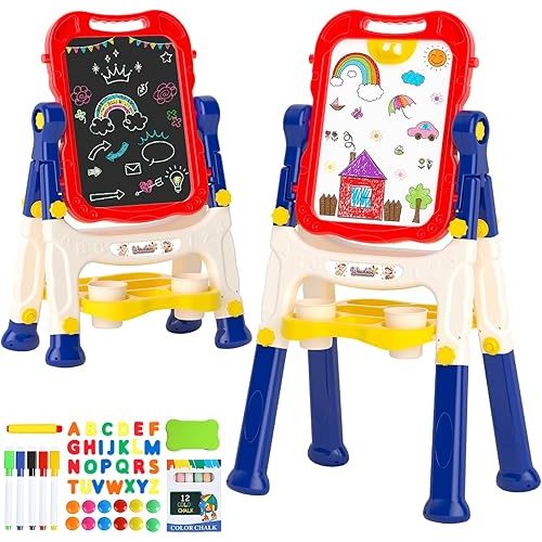 Easel for Kids Toy,Double-Sided Magnetic Kids Art Easel for 3+ Year Old Boy Gift,Toddler Toys for 3+ Year Old Boy Dry Erase Boards, Learning Educational Toy Drawing Board for 4 5 Years Old Girl Gifts
