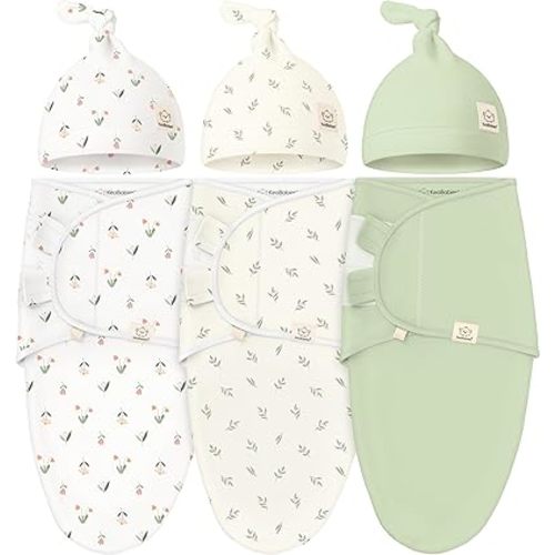 KeaBabies 3-Pack Swaddles for Newborns, Girls, Boys with Hats - Organic Soft Baby Sleep Sacks, Breathable Baby Swaddle 3-6 Months Beanies Set, Premie Infant Sleep Sack 0-3 Months (Fleur)