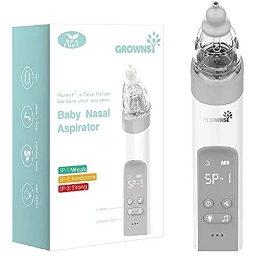 GROWNSY Nasal Aspirator for Baby, Electric Nose Aspirator for Toddler, Baby Nose Sucker, Automatic Nose Cleaner with 3 Silicone Tips, Adjustable Suction Level, Music and Light Soothing Function
