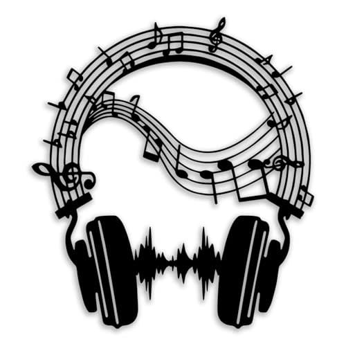 Headphones Soundwave Sheet Metal Wall Decor - Music Sign Room Decor Wall Art Home Decor for Living Room, Bedroom, Dining Room, Office, Music Room (Black)