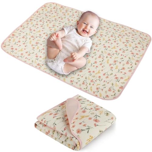 Baby Diaper Changing Pad, 19.7"x25.6" Waterproof Changing Pad Liners with 100% Muslin Cotton Front Top and Leather Back, Soft and Absorbent Portable Changing Mat for Travel, Changing Station