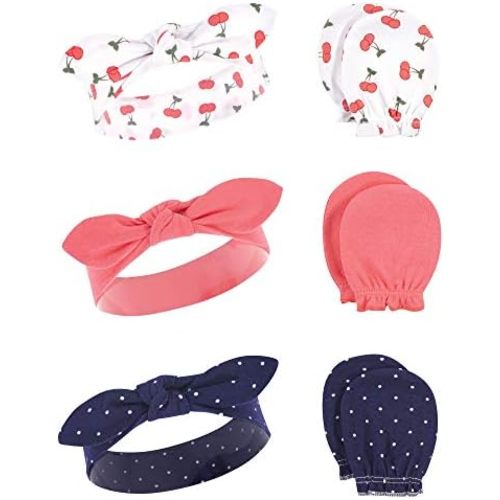 Hudson Baby baby-girls Cotton Headband and Scratch Mitten Set