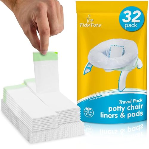 TidyTots Disposable Liners and Pads Compatible with OXO 2-in-1 Go Potty Chair for Potty Training Toddlers | Combo Travel Pack of 32 Potty Liners and 32 Absorbent Pads | Keeps Potty Seat Clean
