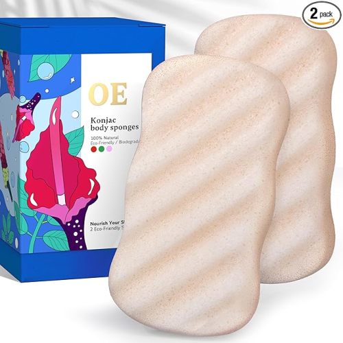 Konjac Sponge Body (2 Pack) | Microplastic Free Soft Plant Based Vegan Fiber | Sustainable | 100% Natural + Non-Toxic | Biodegradable | Eco-Friendly | Plastic Free Packaging