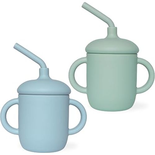 Baby Bliss 2 Pack Straw Cup Baby, Canadian Mom Owned Brand, Baby Sippy Cup 6-12-18 Months, Spill Proof Toddler Sippy Cup, Baby Straw Cup, BPA Free (Dusty Teal & Sage)