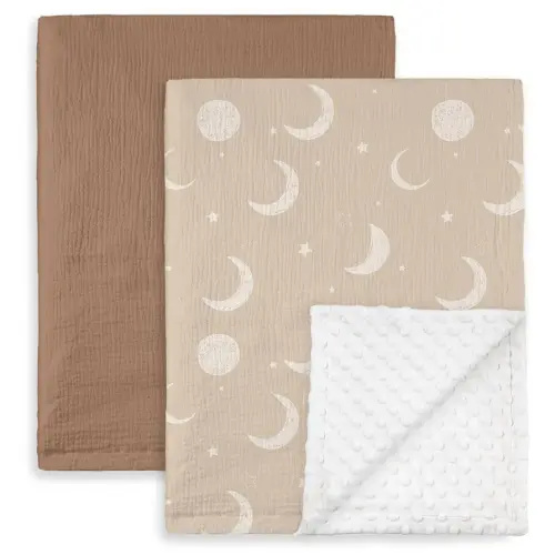 GLLQUEN BABY Blankets for Unisex Boys Girls, 2-Pack Muslin Cotton Front Soft and Breathable, and Dotted Fleece Backing, Printed Bed Nursery Minky Blankets for Toddler Newborn, Starry, 30 x 40 inches