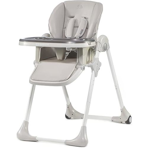 Kinderkraft Highchair Yummy, Baby Chair, Ergonomic, Comfortable, Reclining, Foldable, with Ajustable Height, Footrest, Detachable Double Tray, for Toddler, from 6 Month to 3 Years, Gray