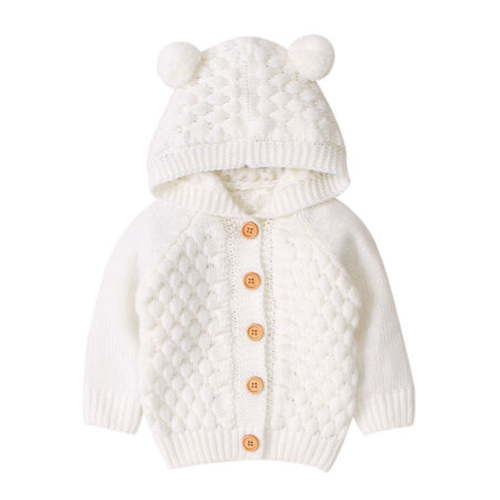 Sunisery Newborn Baby Girls Boys Knit Cardigan Ear Hooded Sweater, Infant Button-Down Cotton Outwear
