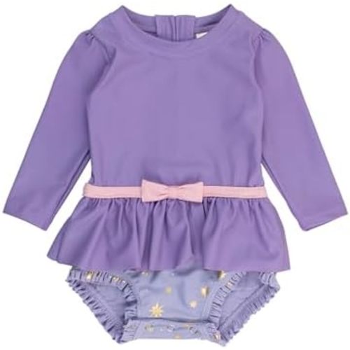 RuffleButts Baby Girls UPF50+ Princess Long Sleeve Bow Skirted One Piece Swimsuit