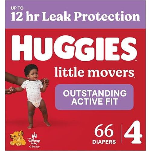Huggies Little Movers Baby Diapers, Size 4 (22-37 lbs), 66 Ct, Packaging May Vary