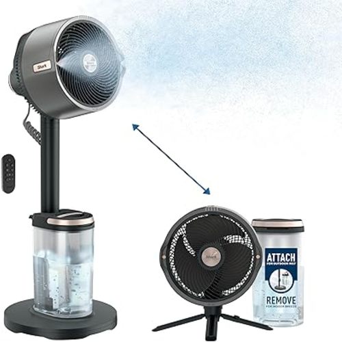 Shark FlexBreeze Pro Mist Fan — Indoor & Outdoor, Integrated Misting, Pedestal to Tabletop, Corded or Cordless, Up to 24-Hr Battery, Oscillating, Charcoal Grey, FA302 (2025 Release)