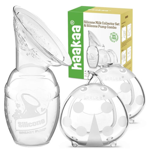 haakaa Manual Breast Pump for Breastfeeding 4oz/100ml and Ladybug Milk Collector 2.5oz/75ml Combo, Food-Grade Silicone