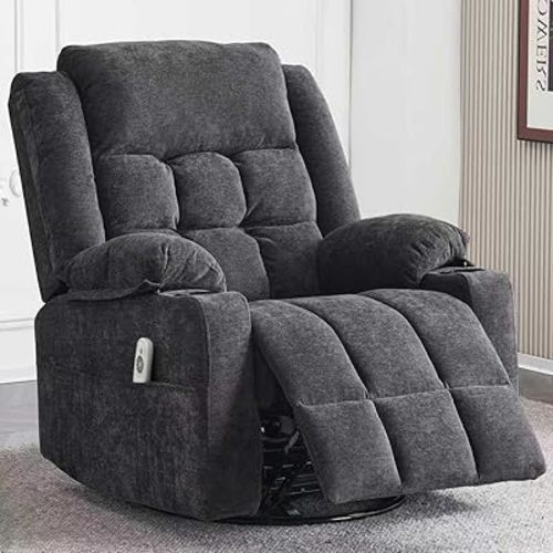 Power Swivel Rocker Recliner Chair for Adults with Massage and Heat, USB and Type-C Ports, Infinite Position, Electric Glider Reclining Single Sofa Chair for Living Room(Dark Grey)