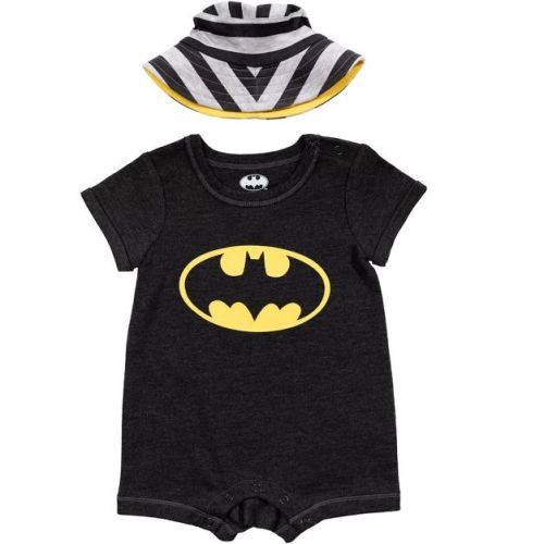 DC Comics Justice League Batman Infant Baby Boys Short Sleeve Romper & Sunhat Dark Gray 18 Months