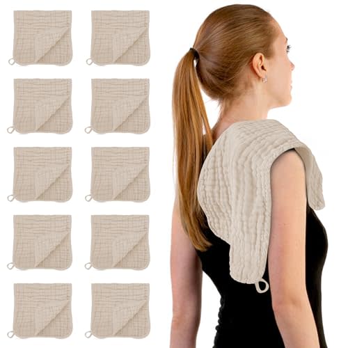 HIPHOP PANDA Muslin Burp Cloths, 10 Pack - Large 20" X10" - Ultra Absorbent and Soft 100% Cotton Baby Essentials Drool Rags and Messes for Newborn - ​Colorful Designs for Boy Girl, Sand